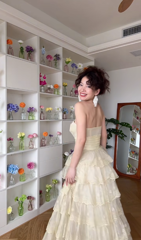 Elegant A Line Strapless Layered Organza Prom Dress Party Dress SH4609