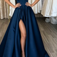 Hot Pink A Line Off the Shoulder Satin Prom Dress with Slit SH5464