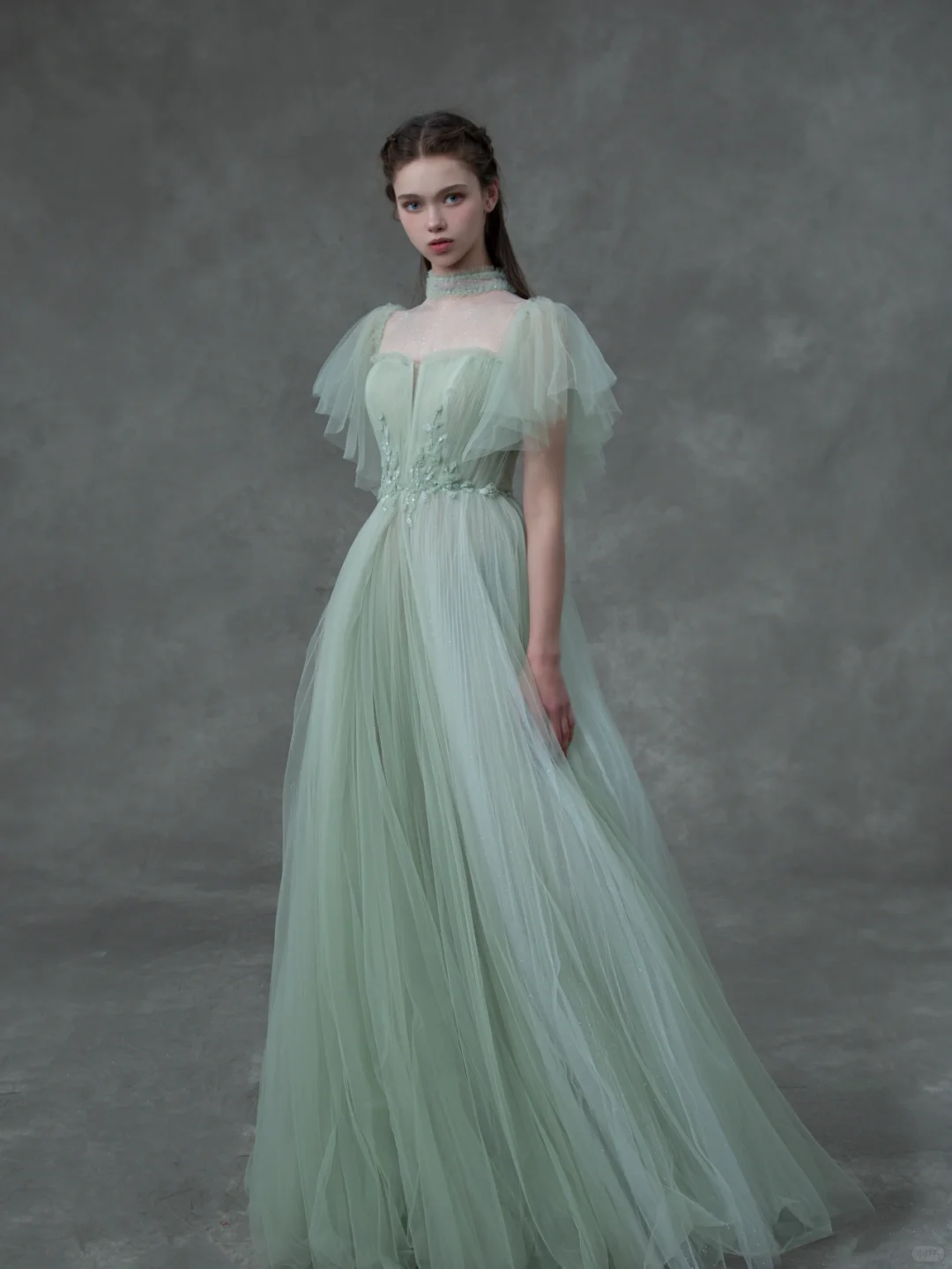 Green Ball Gown Appliques Flowy Tulle Party Dress Prom Dress Formal Gown SH4310