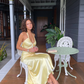 Elegant A Line Halter Yellow Bow Satin Open Back Prom Dress Graduation Prom Dress SH2589