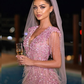 Dazzling Pink Sheath V Neck Sequin Beaded Feather Short Prom Dress Homecoming Dress SH6377