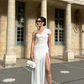 Flowy White Sheath One Shoulder Chiffon Slit Long Prom Dress Party Dress SH6425