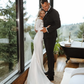 Classic Mermaid Long Sleeve White Satin Long Train Wedding Dress SH6024