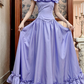 Vintage Purple A Line Off the Shoulder Ruffle Satin Long Prom Dress SH5174
