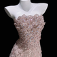 Stunning Light Pink Strapless Mermaid Layered Sequin Long Prom Dress SH5004