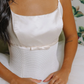 Cute Ball Gown Spaghetti Straps Bow White Tulle Satin Wedding Dress SH6082