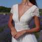 Pretty A Line V Neck White Lace Tulle Wedding Dress SH6021