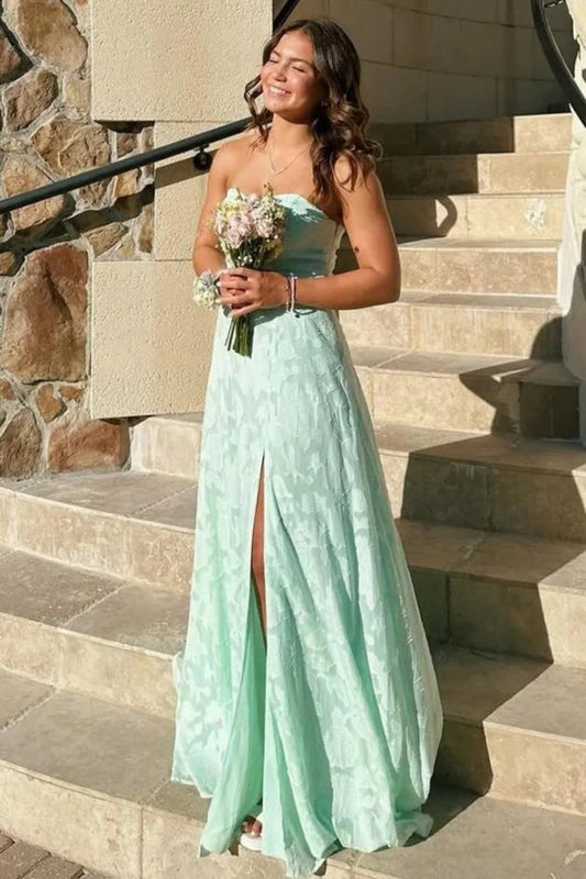 Beautiful A Line Sweetheart Mint Green Long Prom Dress with Split Front SH8086