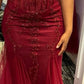 Modest Mermaid Spaghetti Straps Burgundy Lace Tulle Prom Dresses Inspiration Prom Dress Princess Graduation Dress SH6413