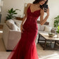 Modest Mermaid Spaghetti Straps Burgundy Lace Tulle Prom Dresses Inspiration Prom Dress Princess Graduation Dress SH6413
