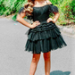 Off The Shoulder Pleated Tiered Tulle Party Dress,Pretty Homecoming Dress SH641