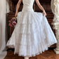 Vintage Princess White A Line Layered Lace Satin Long Prom Dress Evening Dress SH5658