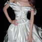 Cute Bow A Line Off the Shoulder Satin Long Prom Dress Party Dress SH4966