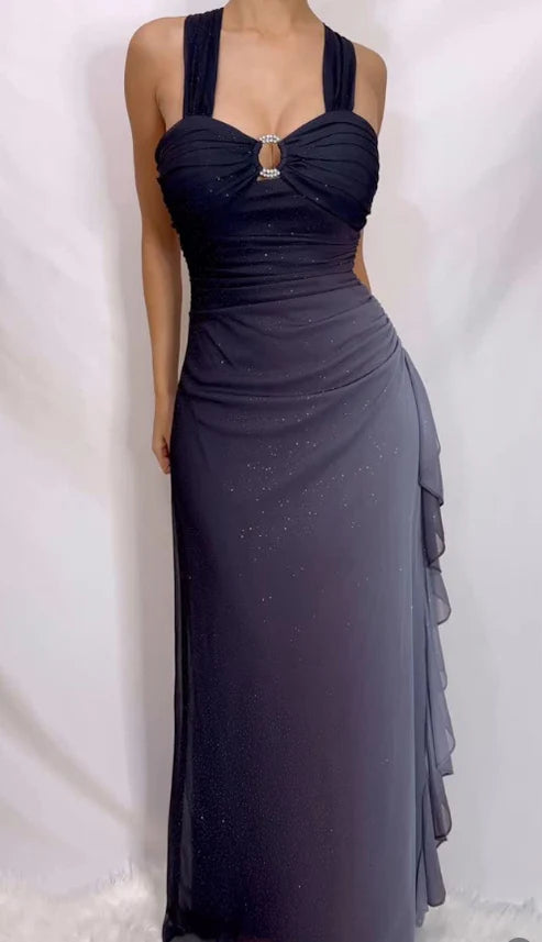 Charming Straps Navy Blue Ombre Long Backless Prom Dress Evening Dress SH1145