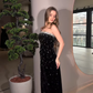 Glamorous Sheath Strapless Exquisite Beaded Black Velvet Prom Dress Evening Dress SH6751
