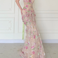 Luxurious Mermaid Strapless Floral Sequin Tulle Long Prom Dress Evening Dress SH5843