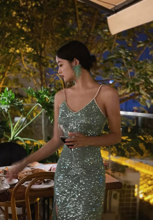 Dazzling Green Sheath Spaghetti Straps Sequin Prom Dress Evening Dress Date Dress SH5642