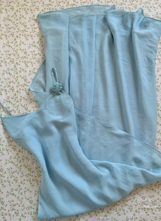 Vintage A Line Spaghetti Strap Baby Blue Chiffon Prom Dress Party Dress SH7415