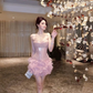 Stunning A Line Strapless Pink Sequin Chiffon Homecoming Dress Cocktail Dress SH3215