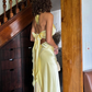 Elegant A Line Halter Yellow Bow Satin Open Back Prom Dress Graduation Prom Dress SH2589
