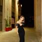 Sexy Black Mermaid Off the Shoulder Velvet Satin Long Prom Dress Formal Dress SH3873
