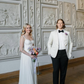 Flowy A Line Spaghetti Strap White Chiffon Wedding Dresses with Slit SH4702
