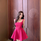 Hot Pink A Line Straps Bow Satin Short Homecoming Dress Cocktail Dress SH3090