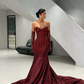 Sexy Burgundy Mermaid Strapless Lace Tulle Satin Prom Dress Wedding Guest Dress SH4700
