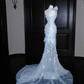 Baby Blue Mermaid Sweetheart Neck Beaded Feathder Tulle Prom Dress Evening Dress SH3350