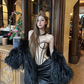 Sexy Black Sheath Sweetheart Neck Satin Prom Dress Party Dresses SH4597