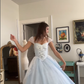 Baby Blue A Line Puff Beaded Embroidery Tulle Satin Prom Dress Evening Dress SH4879