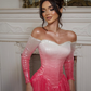 Pink Ombre A Line Long Sleeve Sequin Prom Dress Evening Dress SH6405