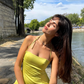 Yellow A Line Halter Chiffon Satin Mini Homecoming Dress SH3286