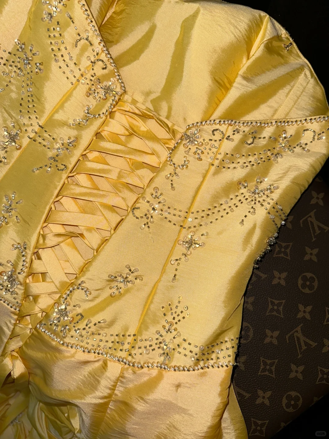 Bright Yellow A Line Strapless Beaded Satin Prom Dress Party Evening Dress SH5993