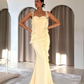 Light Yellow Mermaid Straps Ruffle Chiffon Prom Dress Date Dress SH5547