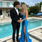 Blue Elegant Mermaid Slit Prom Dress Long Evening Dress SH1070