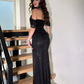 Sexy Black Sheath Off the Shoulder Sequin Tulle Prom Dress Evening Dress SH6063