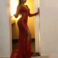 Long Sleeve Red Evening Dresses, Sexy Long Prom Dresses H4100