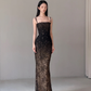 Glamorous Sheath Spaghetti Strap Beaded Black Ombre Tulle Prom Dress Evening Dress SH7715