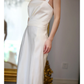 Vintage Sheath Straps Bow White Satin Wedding Dress SH5234