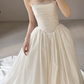 Gentle Ball Gown Strapless Exquisite Pearl White Satin Long Wedding Dress SH5095