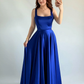 Simple Royal Blue A Line Spaghetti Straps Satin Prom Dress Date Dress SH5549