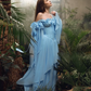 Ethereal Blue A Line Long Sleeve Chiffon Long Prom Dress Evening Dress SH6700