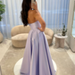 Gentle Lilac A Line Strapless Satin Long Prom Dress Party Evening Dress SH5702