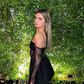 Black Lace Satin Short Prom Dress Long Sleeves Mini Cocktail Dress Formal Homecoming Gowns  SH1450