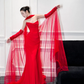 Charming Red Mermaid Strapless Pleated Satin Long Prom Dress Party Dress SH4688
