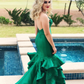 Charming Mermaid Sweetheart Ruffle Green Satin Long Prom Dress Evening Dress SH2011
