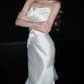Elegant Mermaid Sweetheart Neck White Lace Satin Long Prom Dress Wedding Dress SH4967