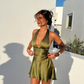 Simple Olive Green A Line Halter Satin Backless Short Homecoming Dress Outfits SH5805