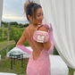 Cute Sheath Spaghetti Strap Beaded Pink Chiffon Prom Dress Evening Dress SH2096